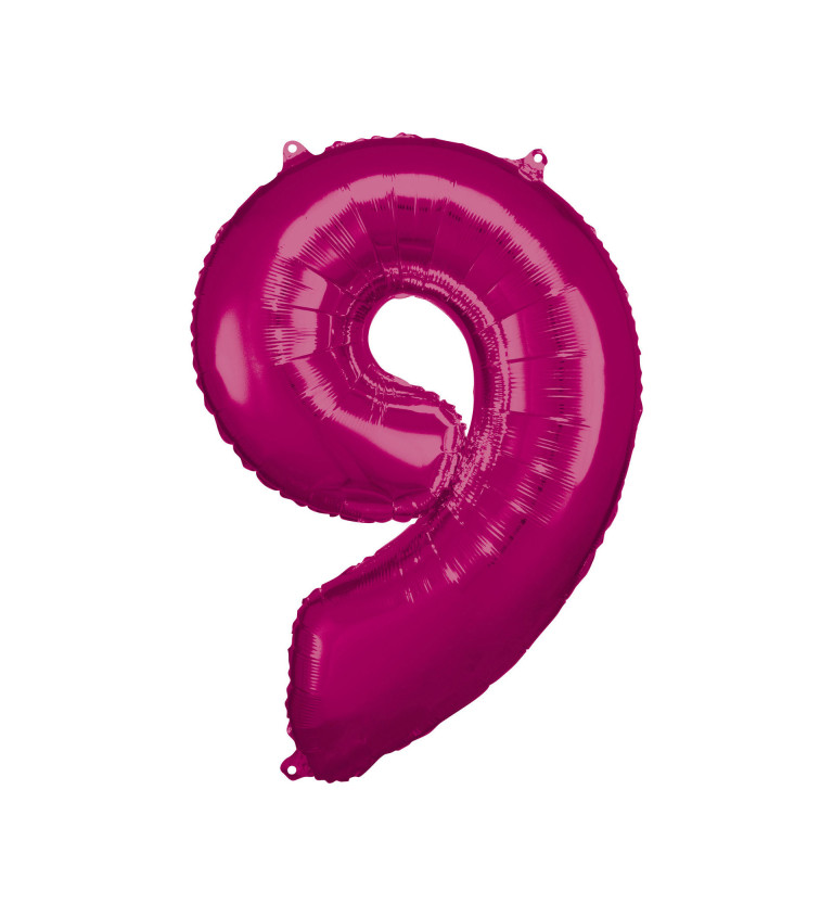 Fóliový balónek číslo 9 - tmavě růžový