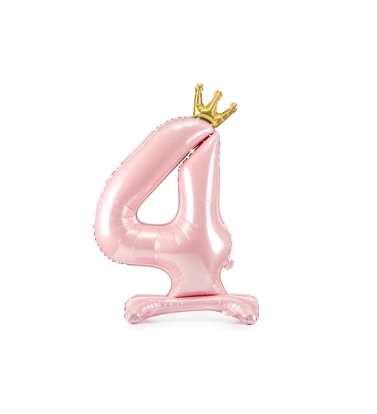 Fóliový balónek - stojící růžová 4 s korunou
