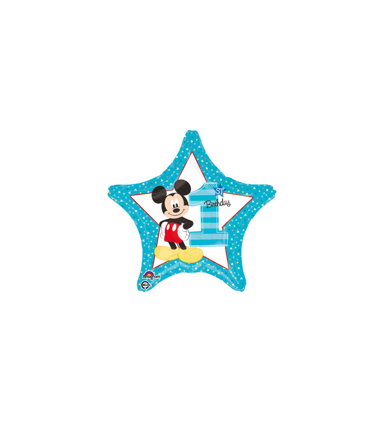 Fóliový narozeninový balónek - Mickey Mouse s číslem 1