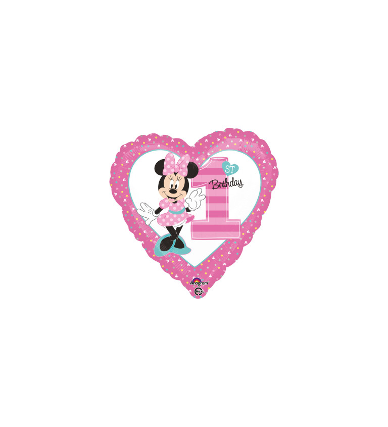 Fóliový balónek - srdce s Minnie - 1st Bday