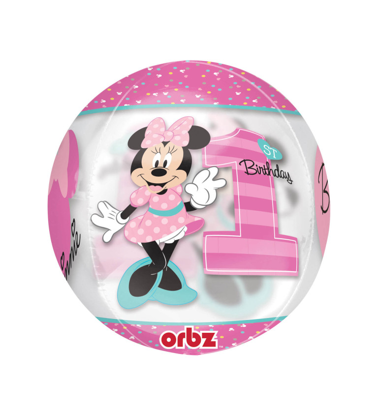 Fóliový narozeninový balónek - růžová 1 s Minnie