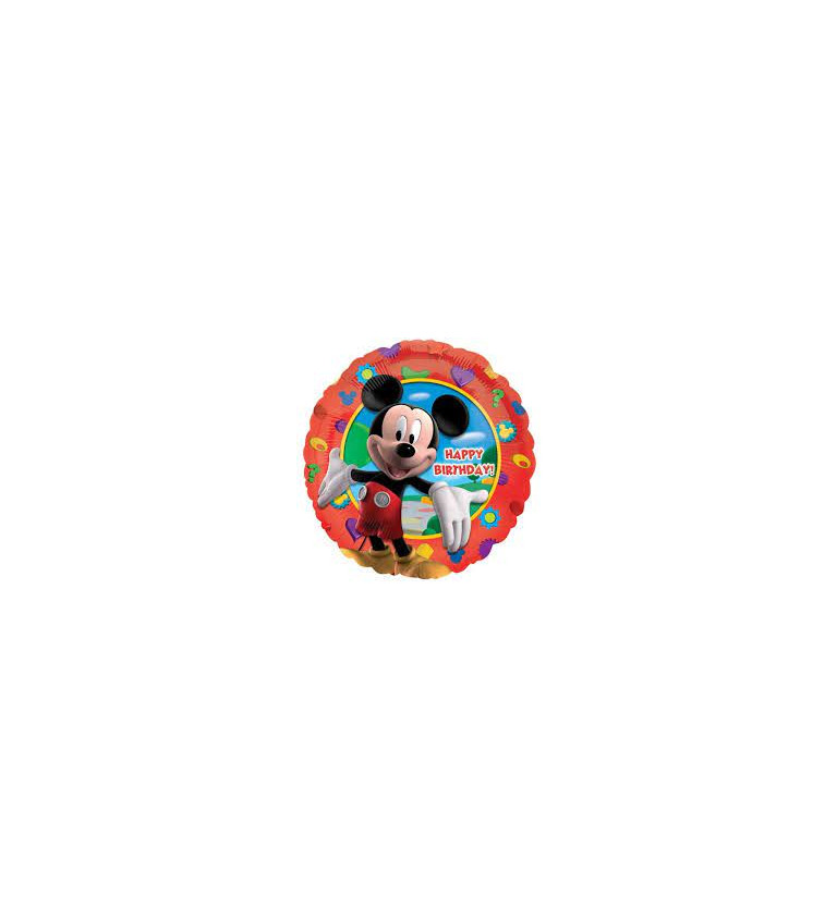 Fóliový balónek - kulatý, červený s Mickey Mousem
