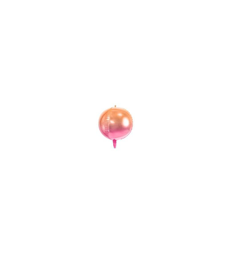Kulatý fóliový balónek ombré - oranžovo-růžový