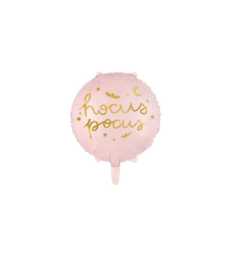 Fóliový balónek - růžový s nápisem "hocus pocus"