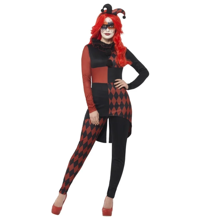 Dámský kostým - červeno-černý harlekýn