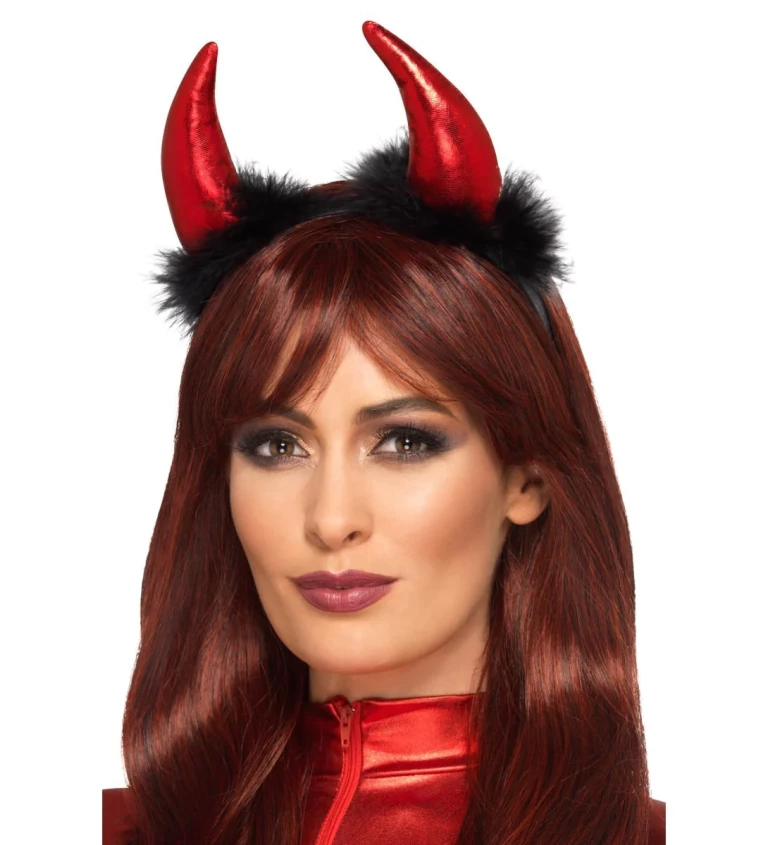 Metallic Devil Horn Headband, Red & Black