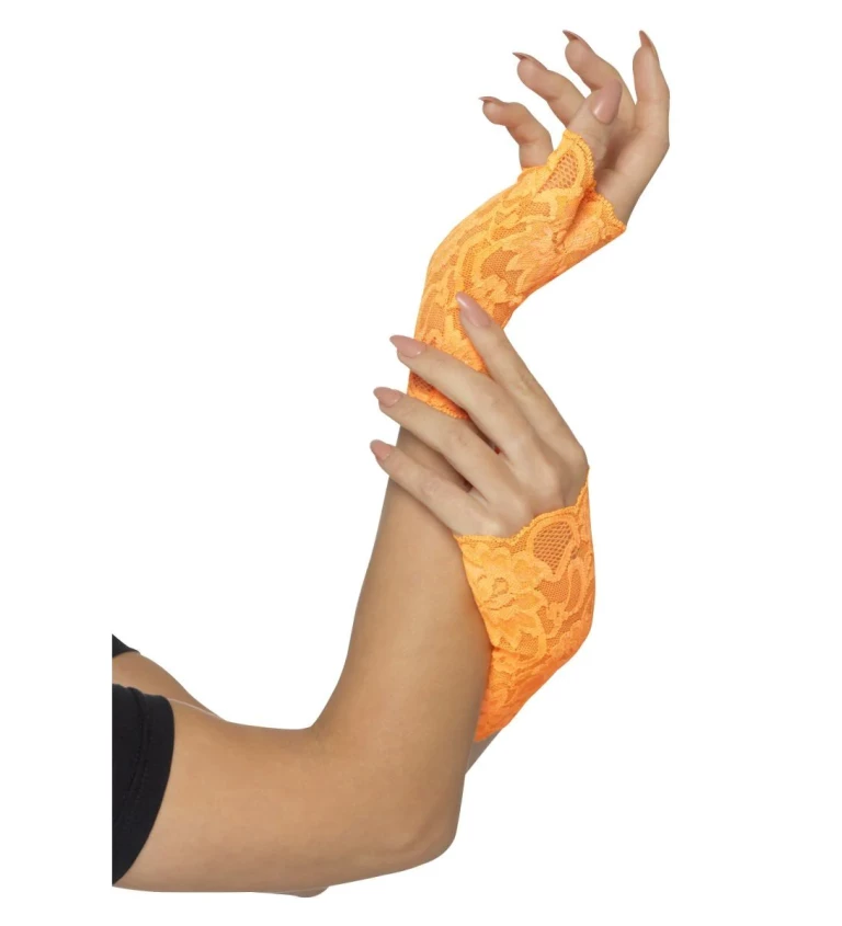 Krajkové rukavičky bez prstů neon oranžová