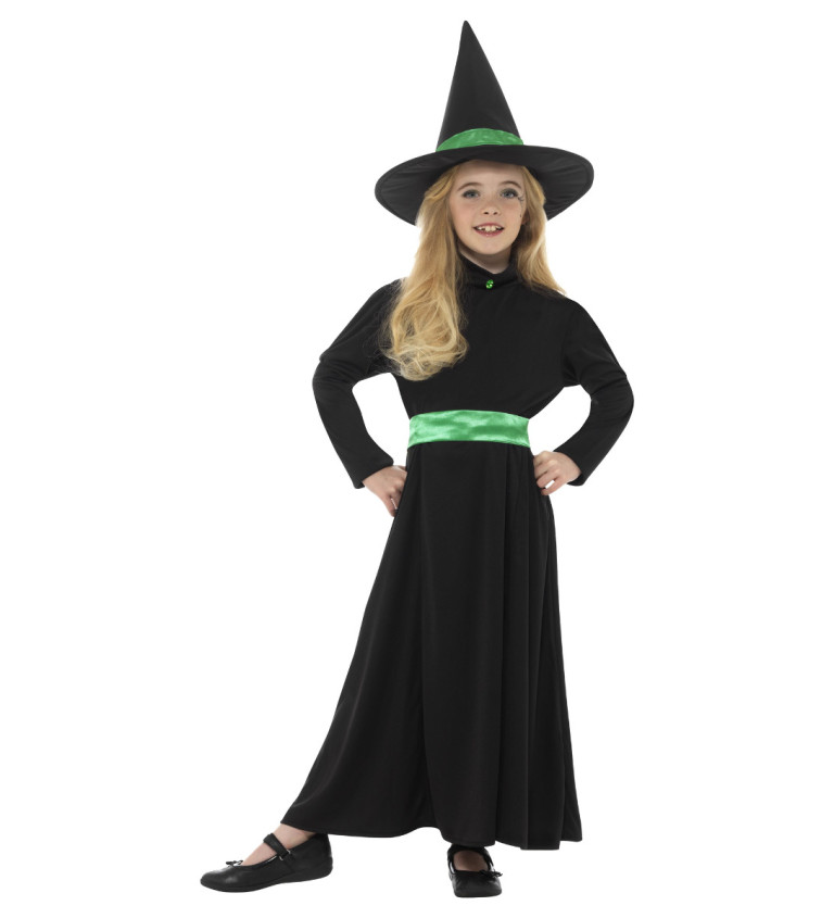 Dětský halloweenský kostým - zelená čarodějka