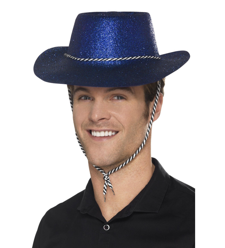 Modrý Cowboy klobouk glitter