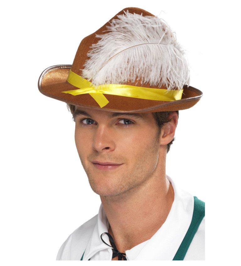 Bavorský klobouk s peřím - hnědý