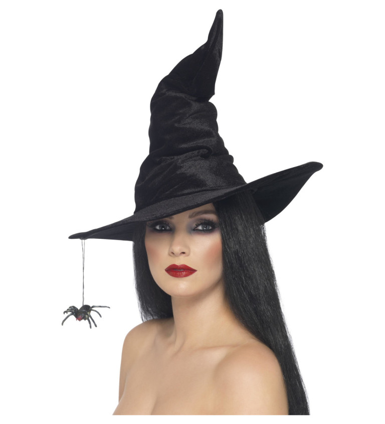 Čarodějnický klobouk s visícím pavoukem