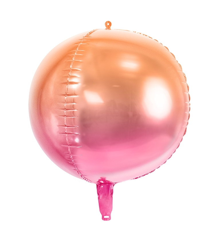 Kulatý fóliový balónek ombré - oranžovo-růžový