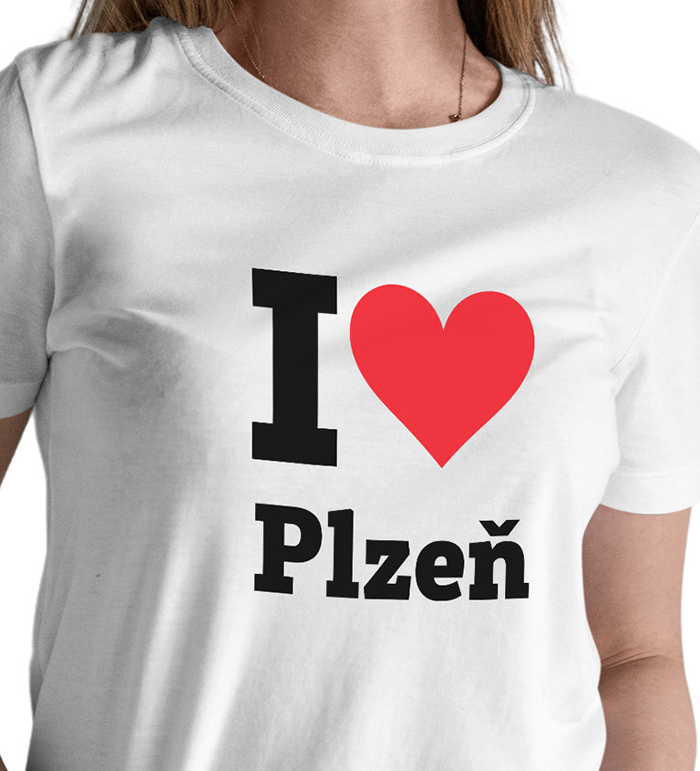 Dámské bílé tričko I love Plzeň
