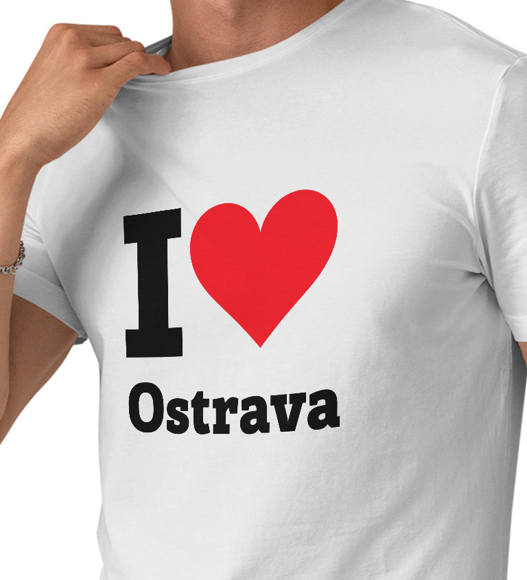 Pánské bílé tričko I love Ostrava