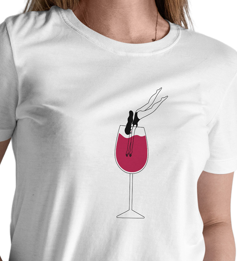 Dámské triko bílé - Sklenice vína šipka