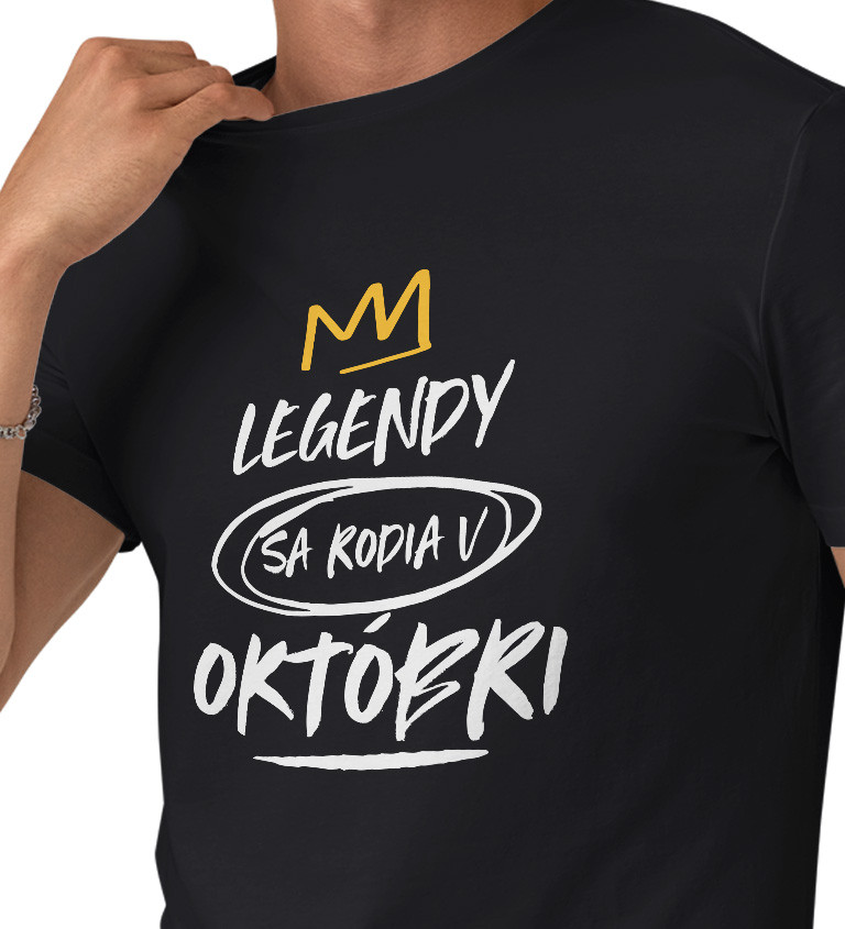 Pánske tričko čierne Legendy sa rodia v októbri M