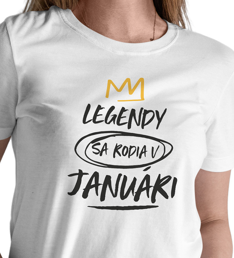 Dámske tričko biele Legendy sa rodia v januári XS