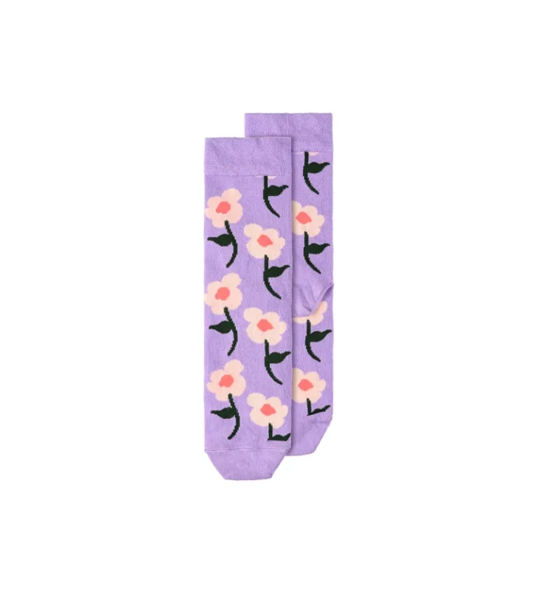 Fialové ponožky - motiv květin