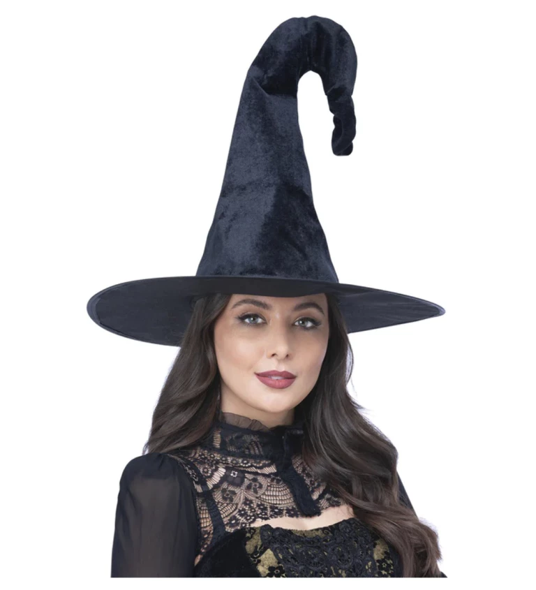 Čarodějnický černý zahnutý klobouk