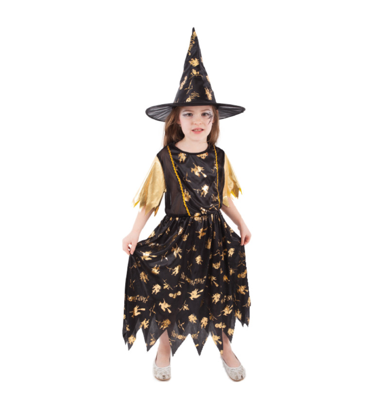 Dětský čarodějnický kostým - zlaté vzory