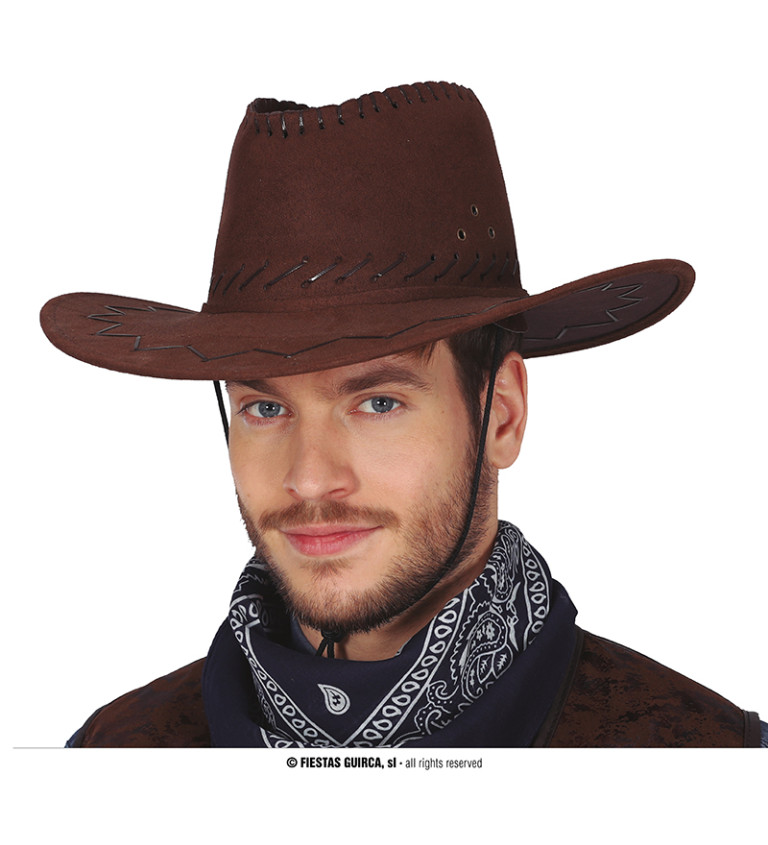 Hnědý kovbojský klobouk – syntetická kůže