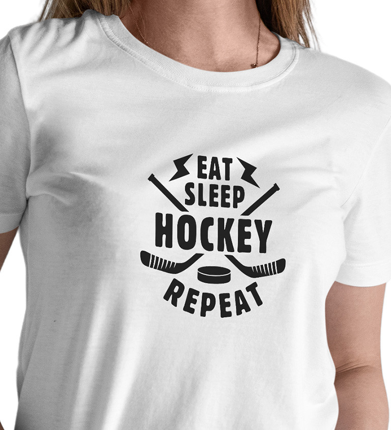 Dámské tričko bílé Eat sleep hockey repeat XS