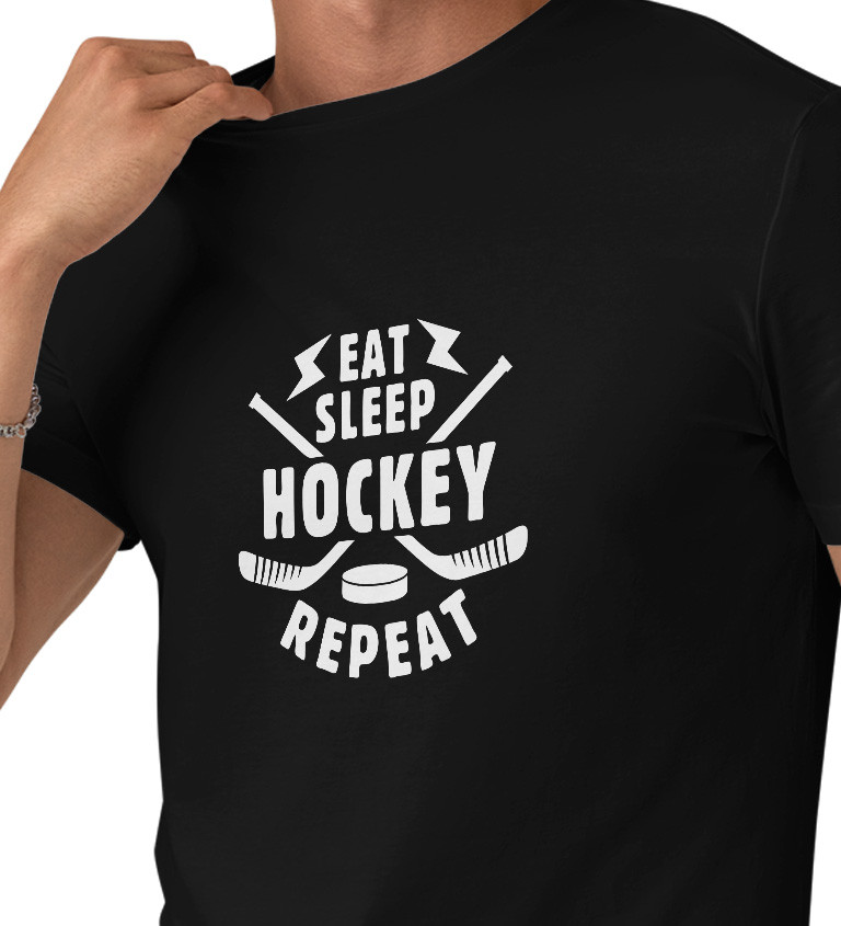 Pánské tričko černé Eat sleep hockey repeat S