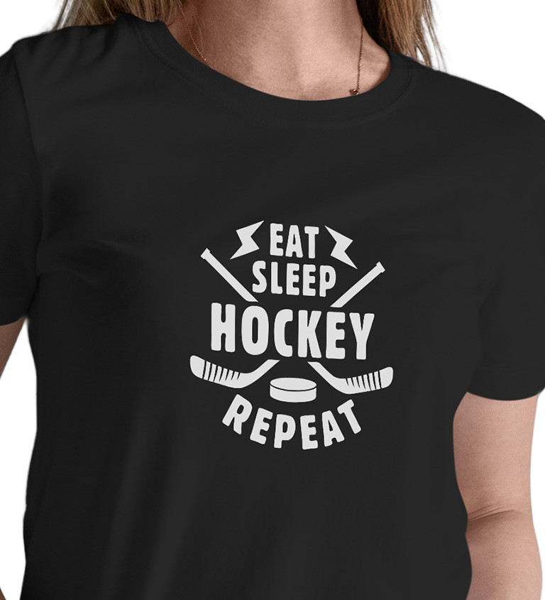 Dámské tričko černé Eat sleep hockey repeat XS