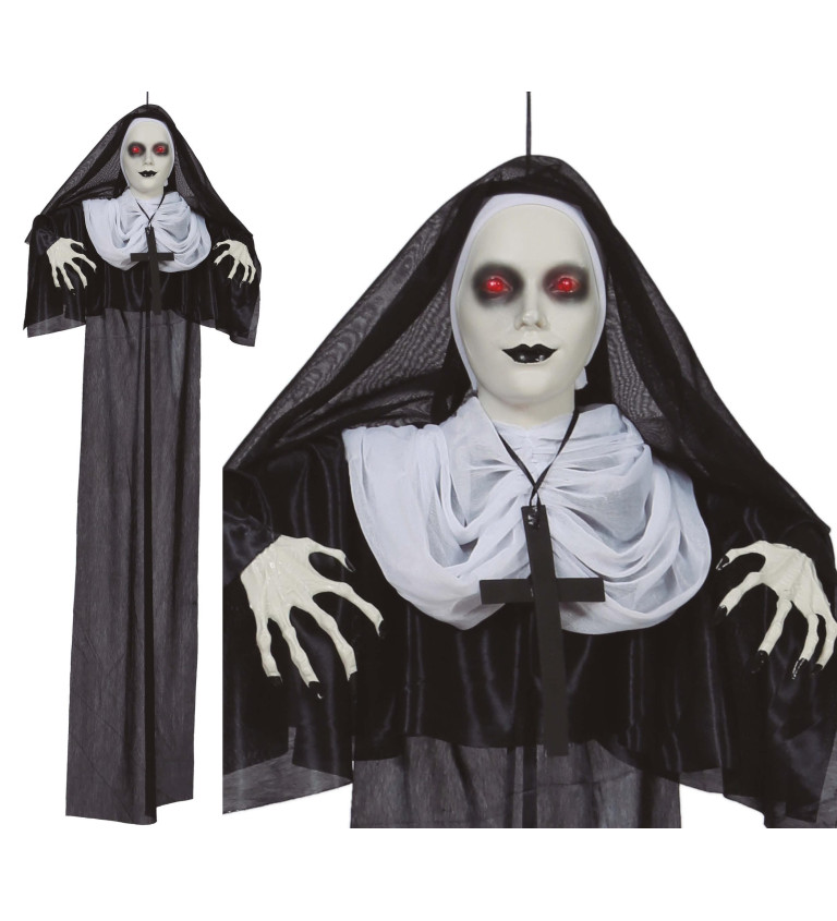 Závěsná kostra jeptišky – halloweenská dekorace
