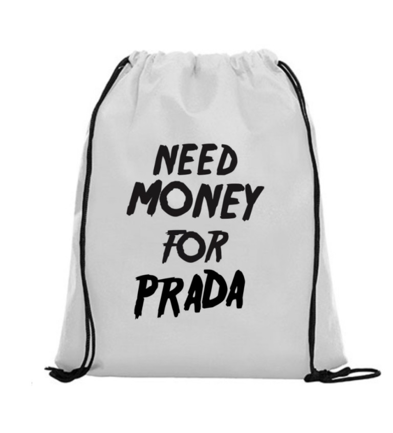 Vak na záda - Need money for Prada, 36x42 cm, bílý