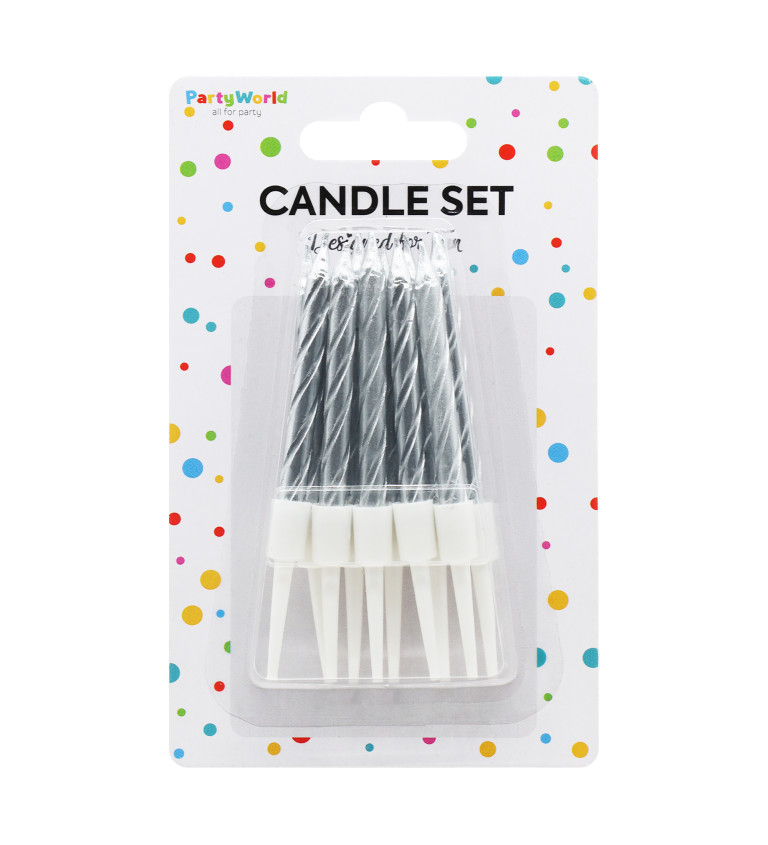 Spirálové narozeninové svíčky ve stříbrné barvě – 10 ks