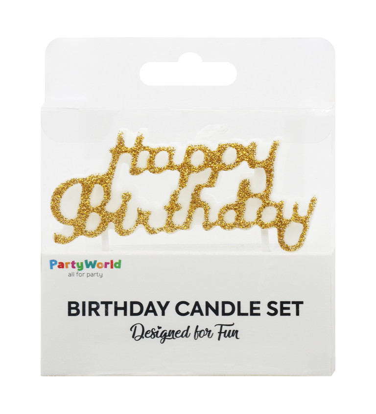 Zlatá svíčka Happy Birthday s glitry