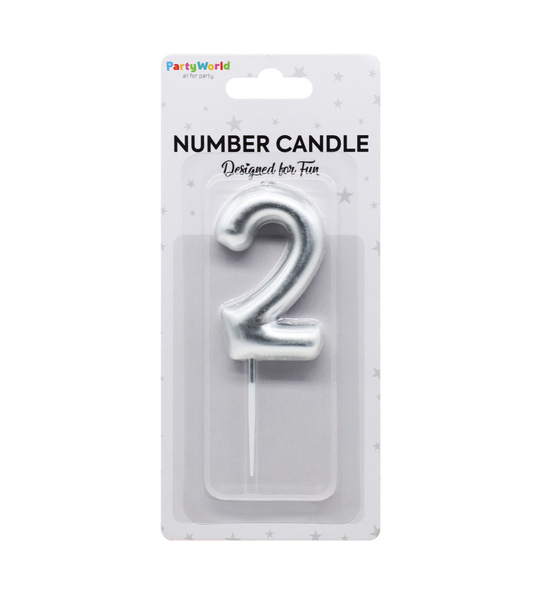 Stříbrná narozeninová svíčka: číslo 2