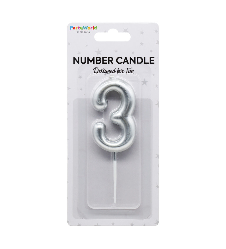 Stříbrná narozeninová svíčka: číslo 3