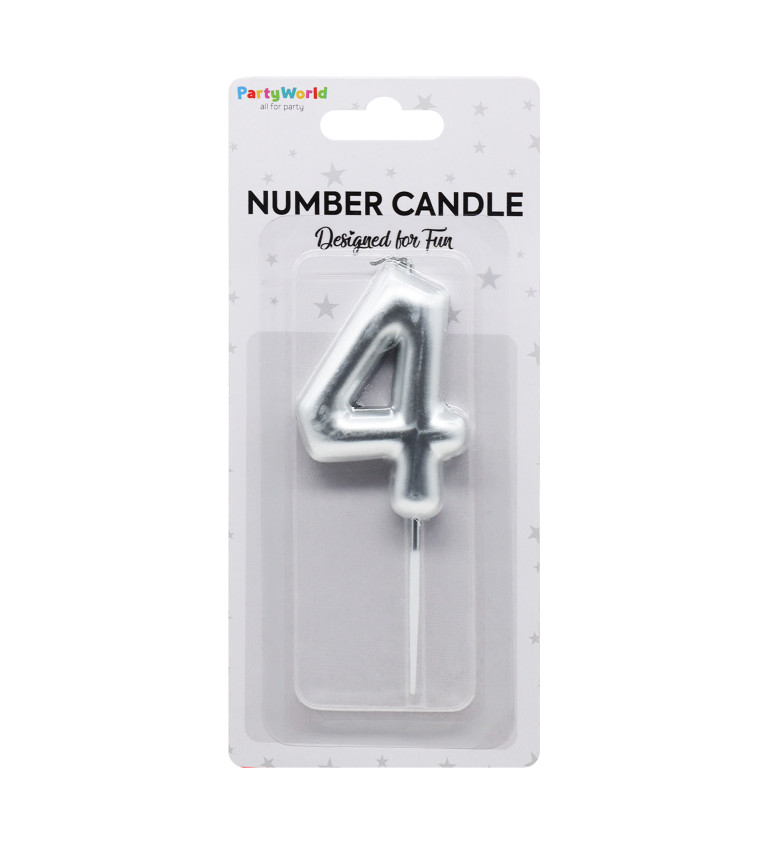 Stříbrná narozeninová svíčka: číslo 4