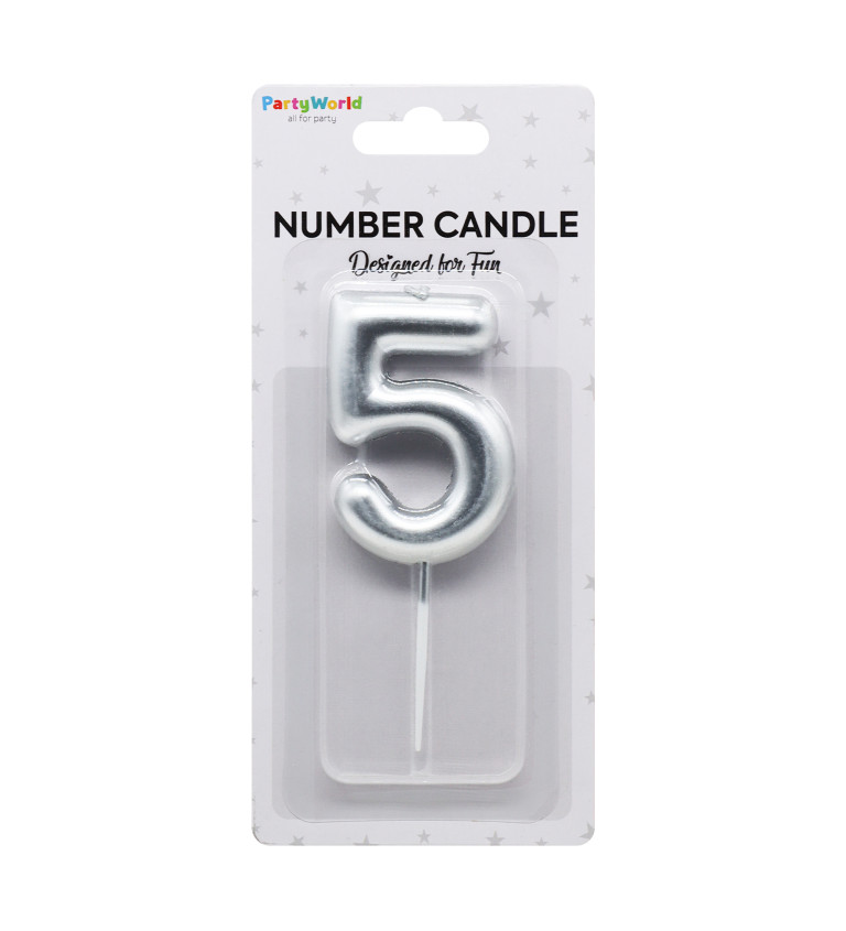 Stříbrná narozeninová svíčka: číslo 5