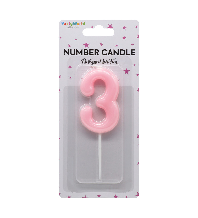 Růžová narozeninová svíčka: číslo 3