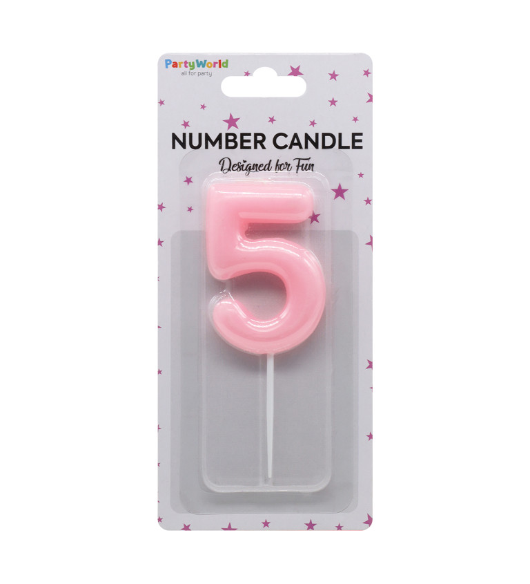 Růžová narozeninová svíčka: číslo 5