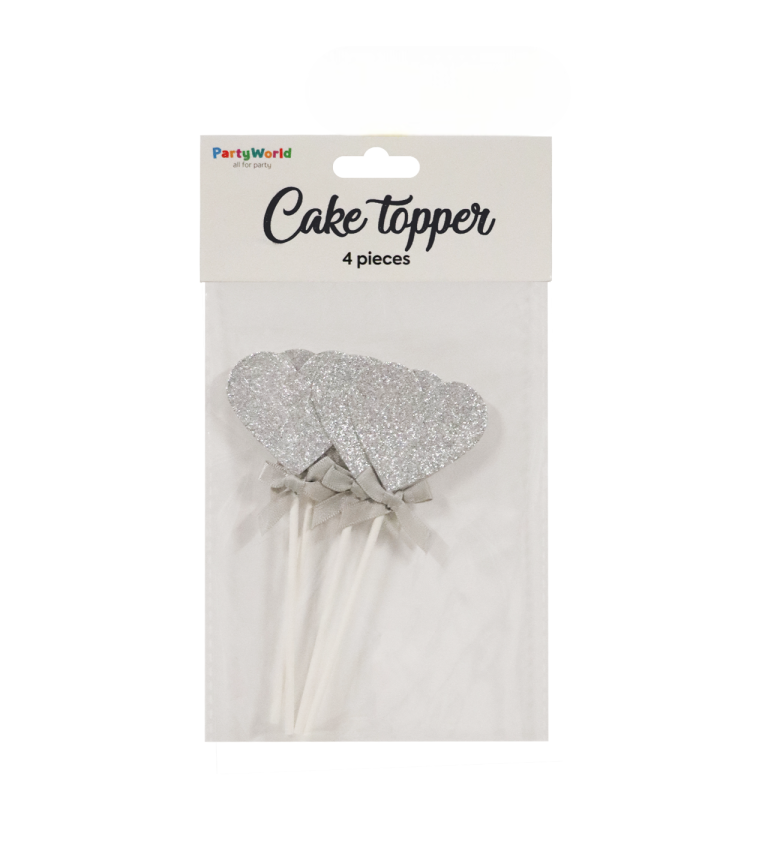 Srdíčkové zápichy do dortu – stříbrná