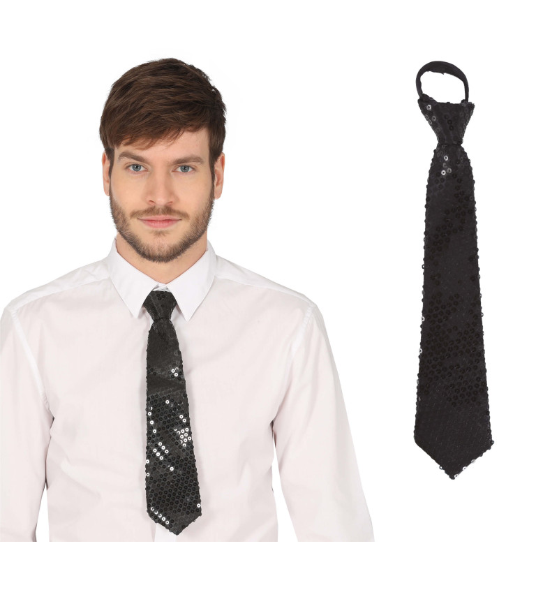 Flitrová kravata – černá