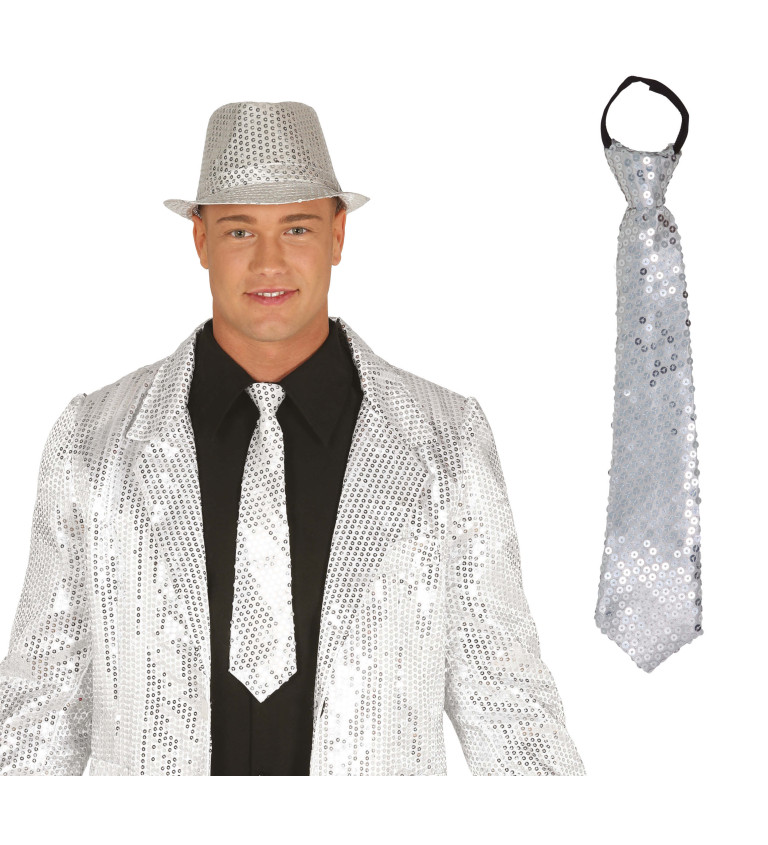 Flitrová kravata – stříbrná