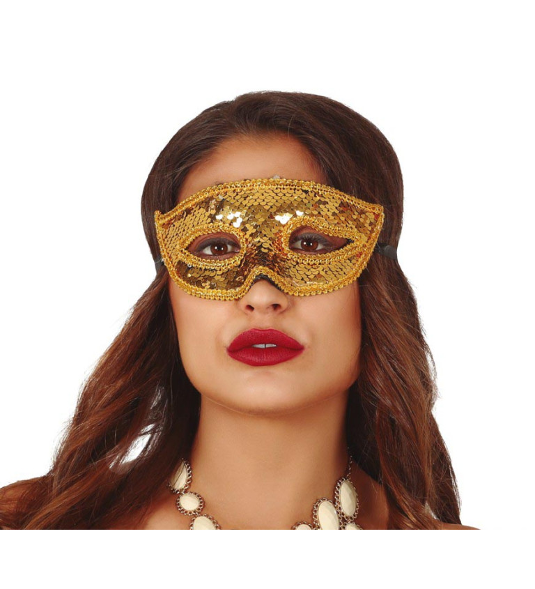 Zlatá flitrová škraboška