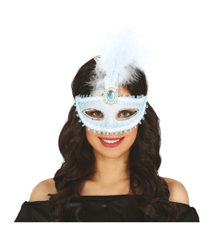 Modrá škraboška s peřím