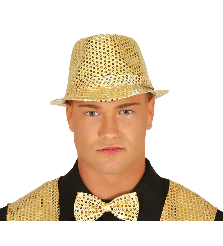 Zlatý flitrový gangster klobouk