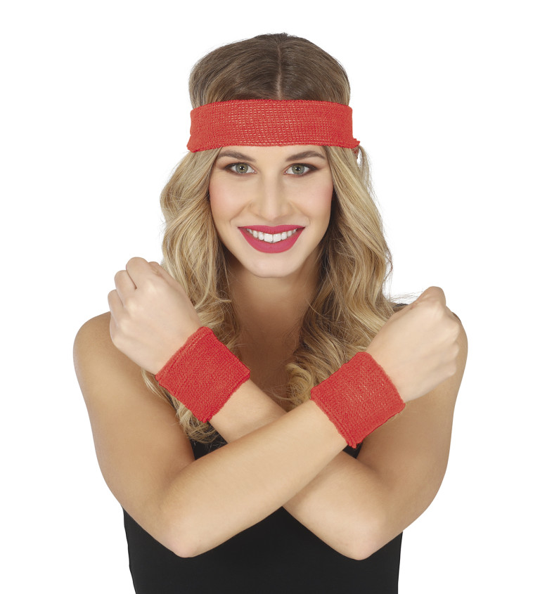 Retro sada – červené potítka a čelenka