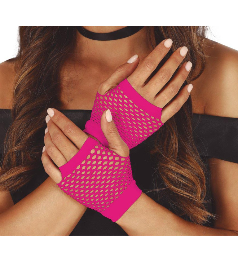 Síťované rukavice – neonově fuchsiové, krátké