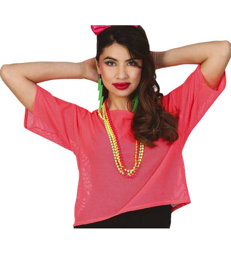 Síťované tričko – neonově růžové