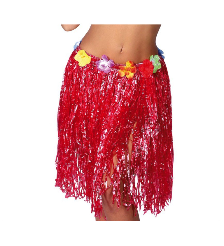 Červená havajská sukně s květy