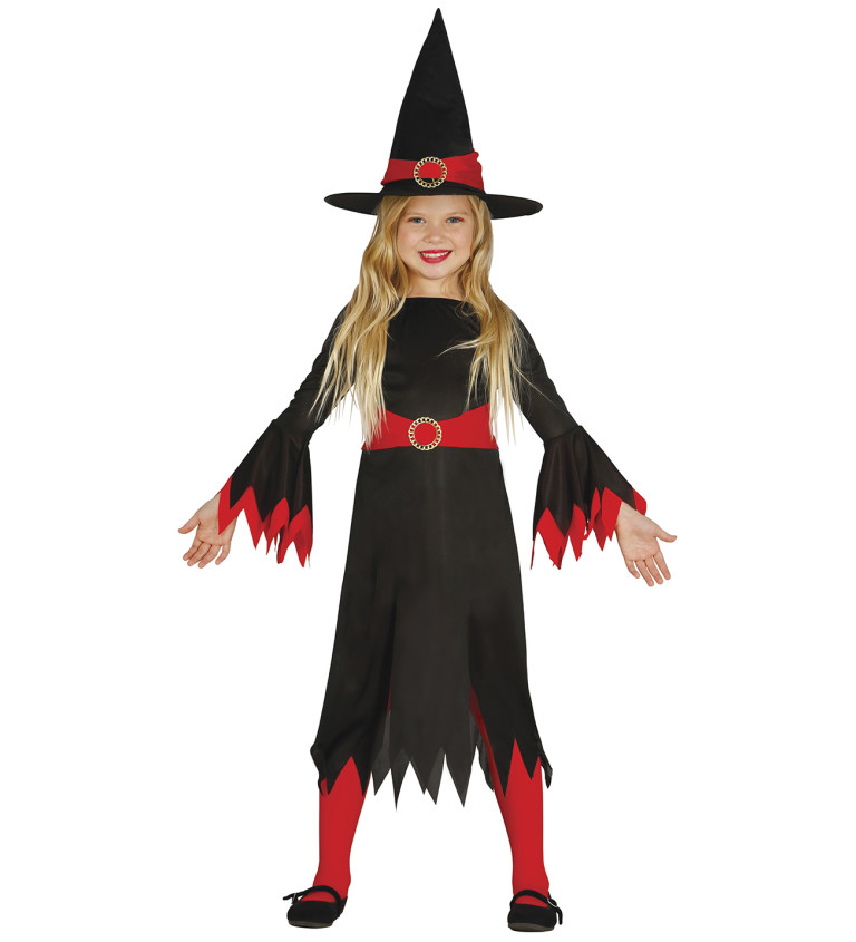 Kostým pro čarodějky – Dětský, s červenými detaily