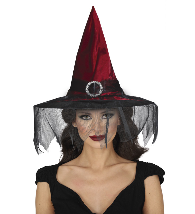 Klobouk pro čarodějky – Vínový se závojem